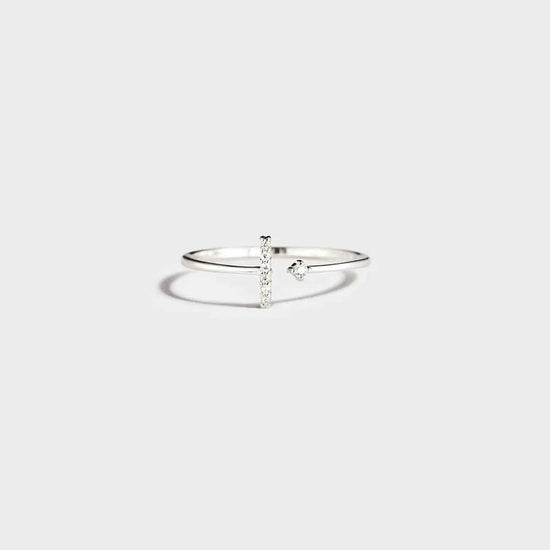 T Shape Inlaid Zircon 925 Sterling Silver Open Ring - luxurift