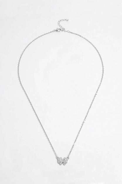 925 Sterling Silver Zircon Butterfly Pendant Necklace - luxurift