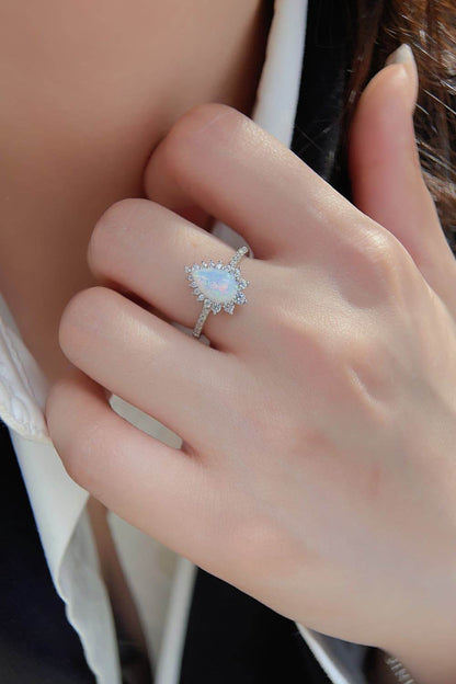 Platinum-Plated Opal Pear Shape Ring - luxurift