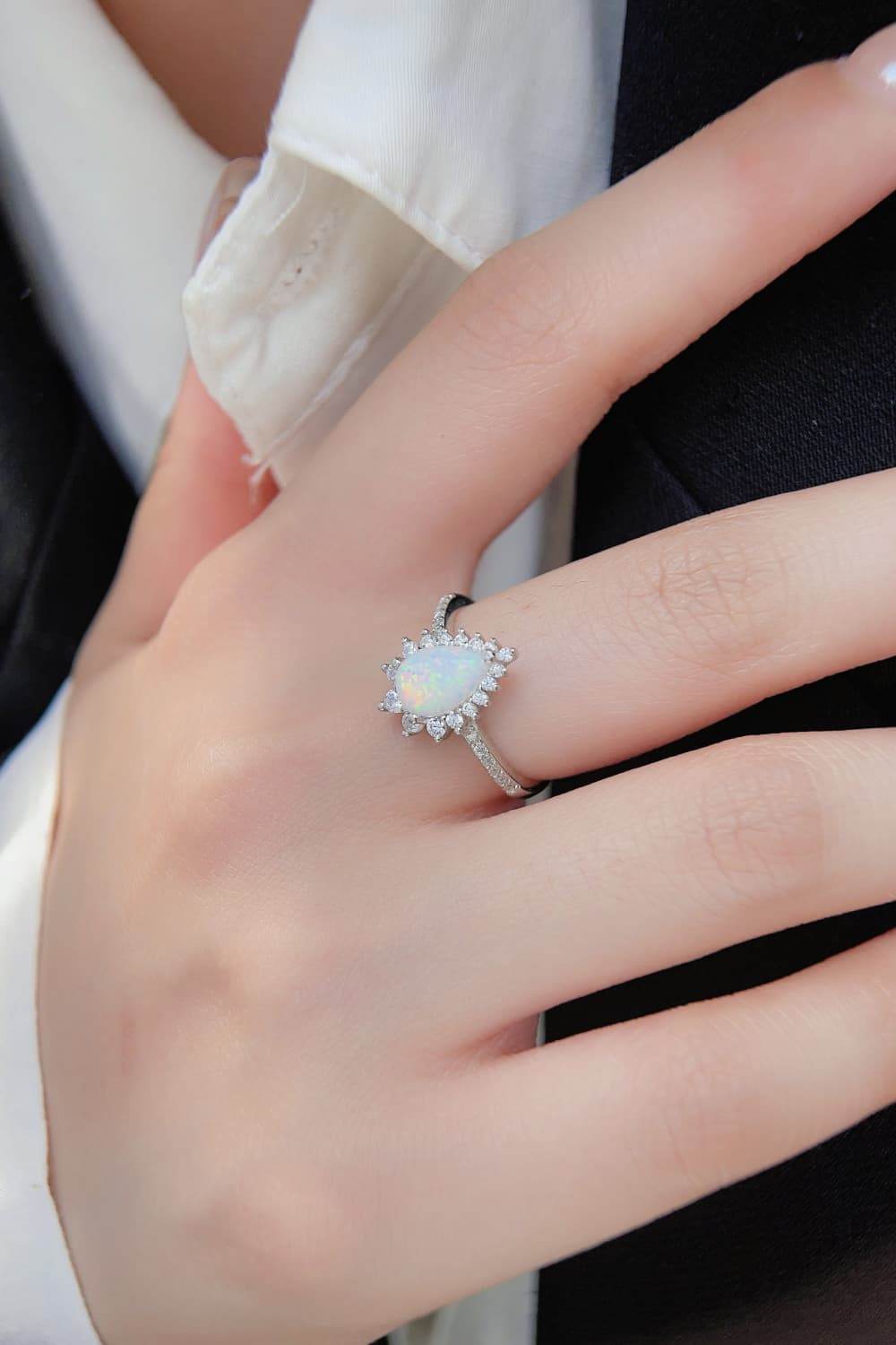 Platinum-Plated Opal Pear Shape Ring - luxurift