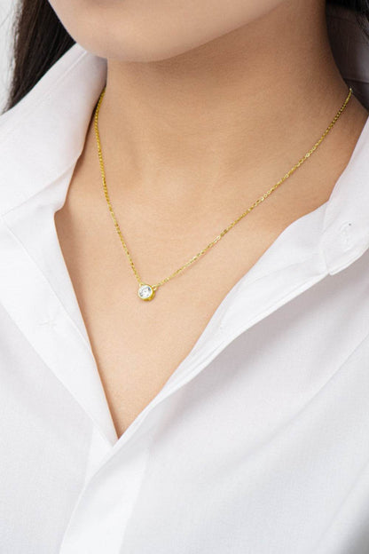 925 Sterling Silver 1 Carat Moissanite Round Pendant Necklace - luxurift