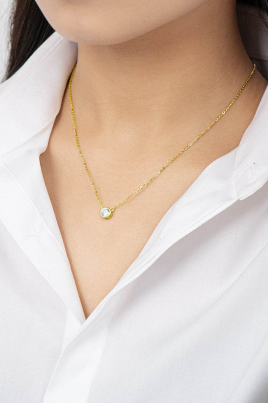 925 Sterling Silver 1 Carat Moissanite Round Pendant Necklace - luxurift