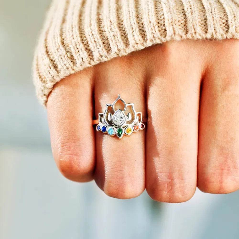 925 Sterling Silver Inlaid Zircon Lotus Shape Ring - luxurift