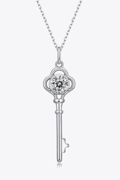 925 Sterling Silver 1 Carat Moissanite Key Pendant Necklace - luxurift