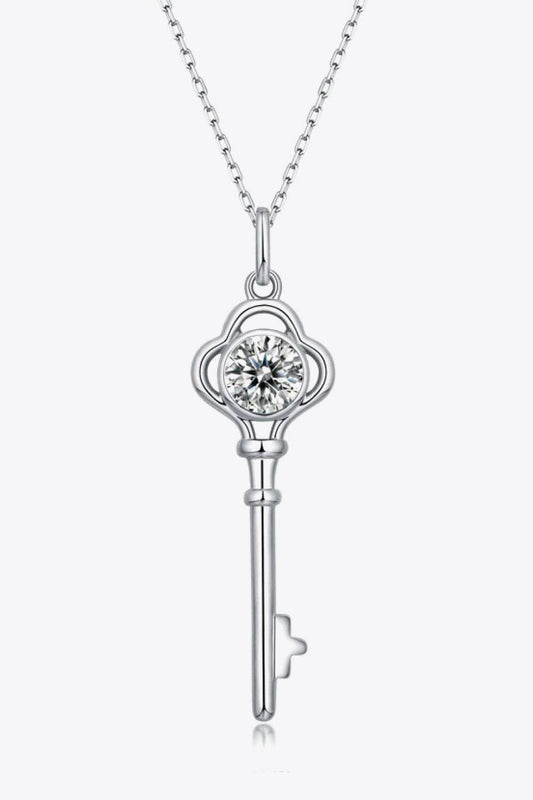 925 Sterling Silver 1 Carat Moissanite Key Pendant Necklace - luxurift