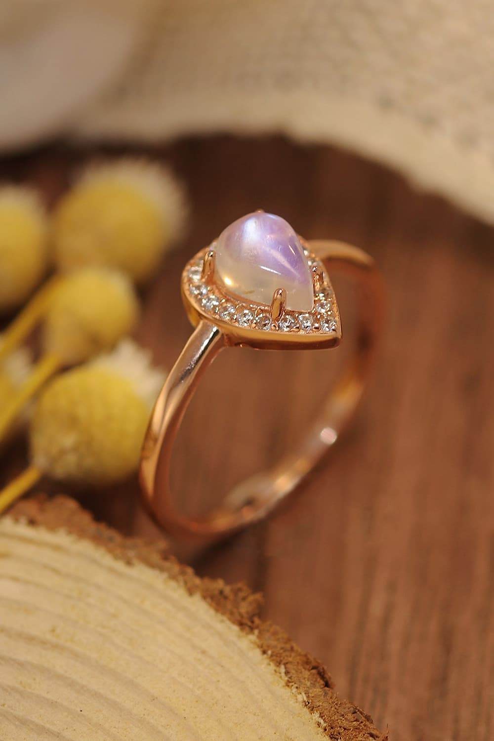 Moonstone Teardrop 925 Sterling Silver Halo Ring - luxurift