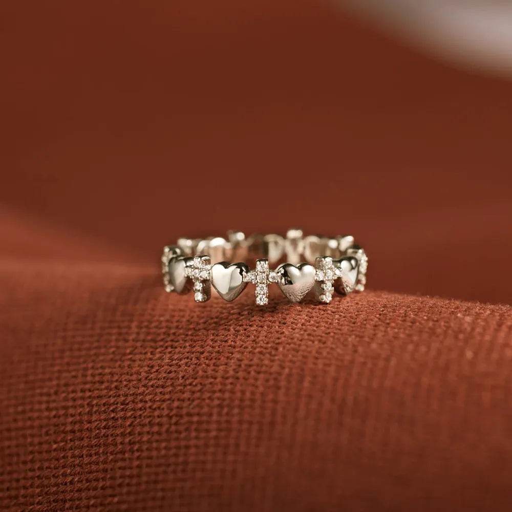 Heart Cross 925 Sterling Silver Ring - luxurift