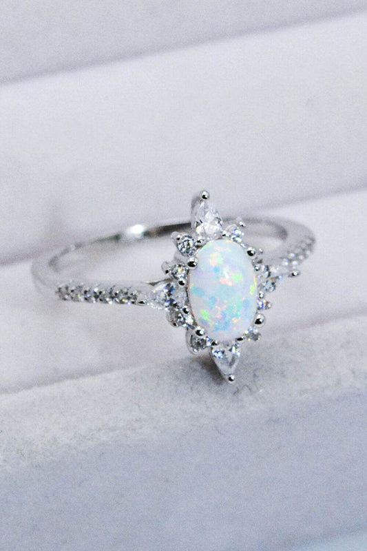 Platinum-Plated Opal and Zircon Ring - luxurift
