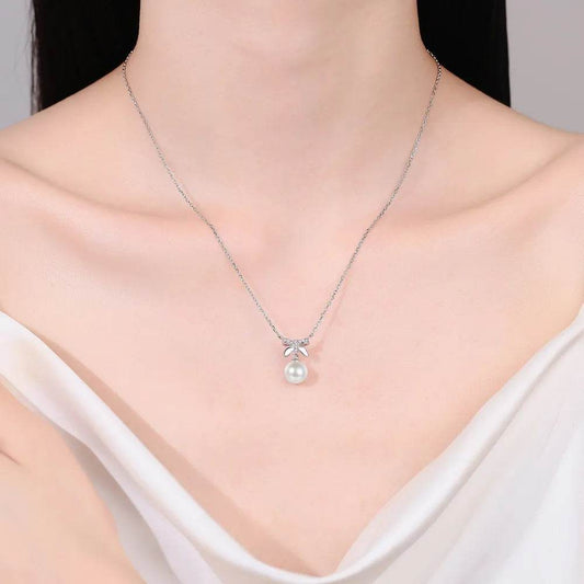 Pearl Pendant Moissanite 925 Sterling Silver Necklace - luxurift