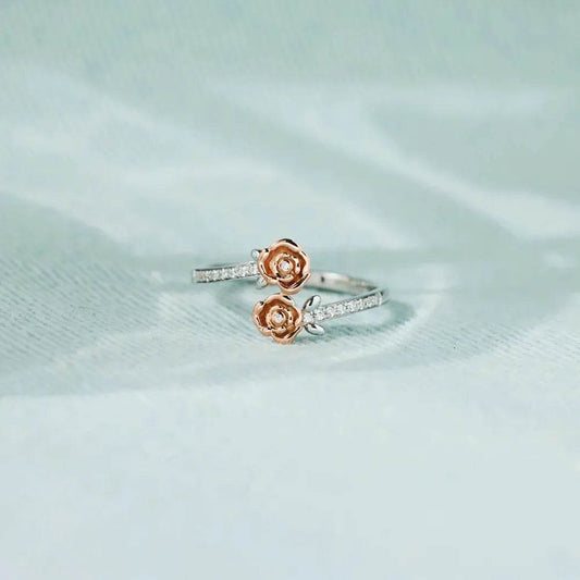 Rose Shape Inlaid Zircon Bypass Ring - luxurift