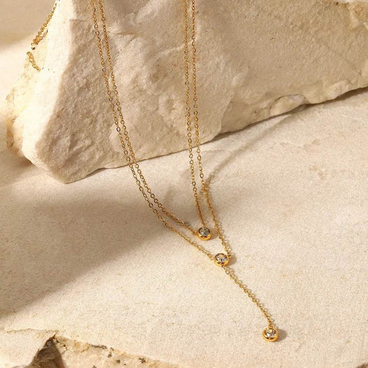 Stainless Steel Zircon Double-Layered Necklace - luxurift