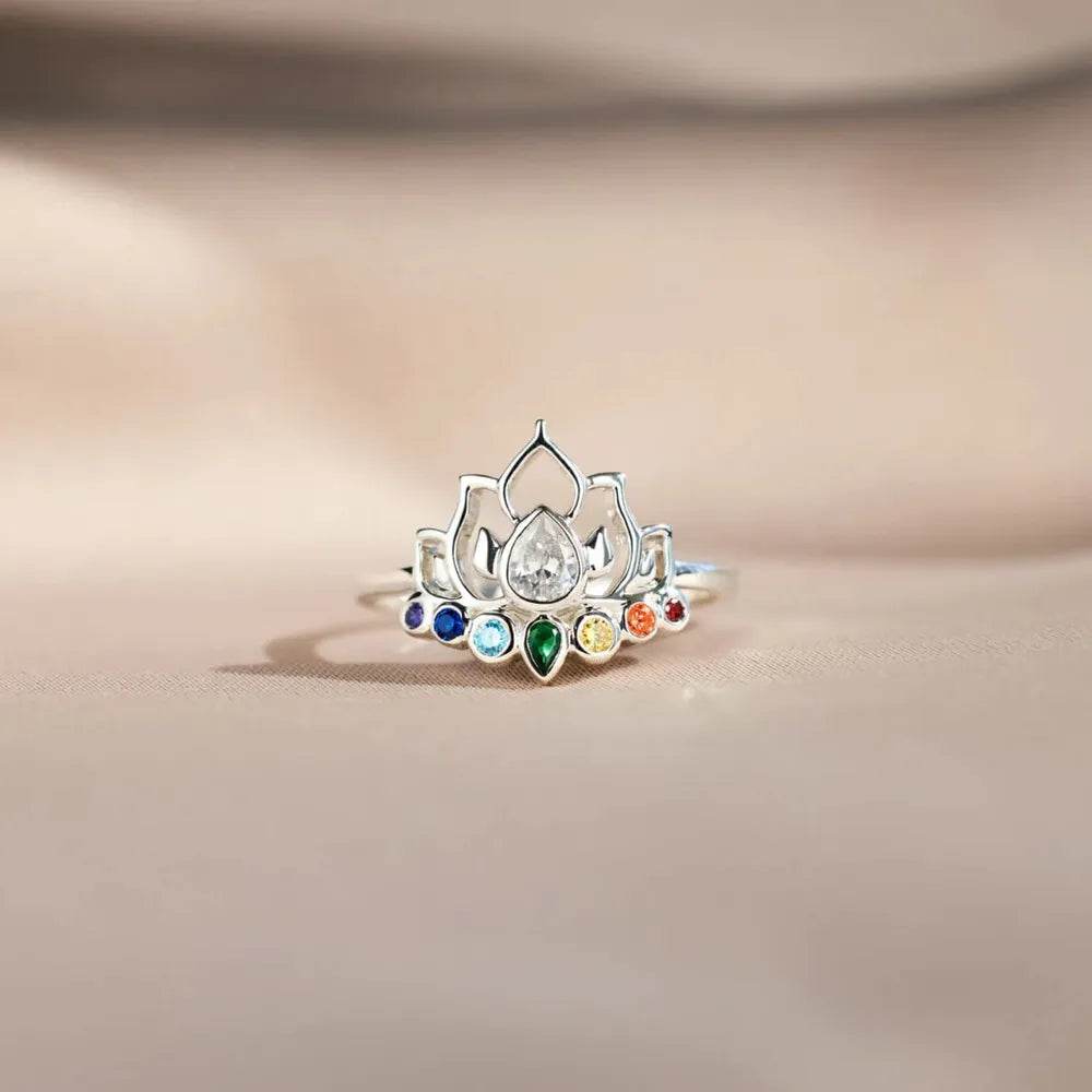 925 Sterling Silver Inlaid Zircon Lotus Shape Ring - luxurift