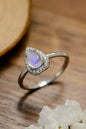 Moonstone Teardrop 925 Sterling Silver Halo Ring - luxurift