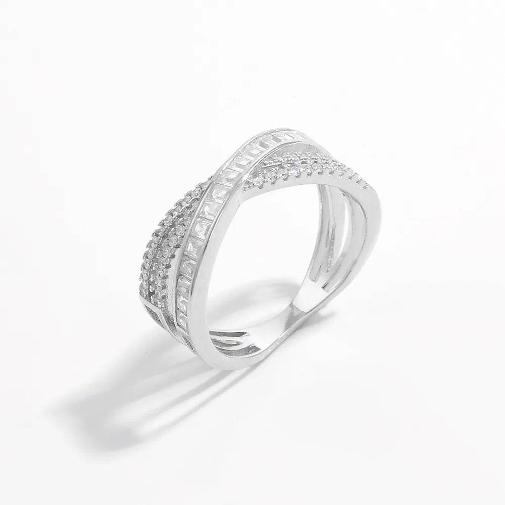 X Shape Inlaid Zircon 925 Sterling Silver Ring - luxurift
