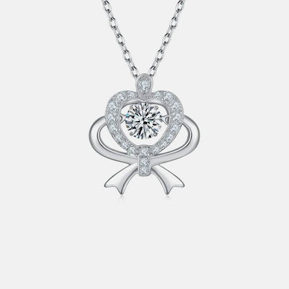 Moissanite 925 Sterling Silver Bow & Heart Necklace - luxurift