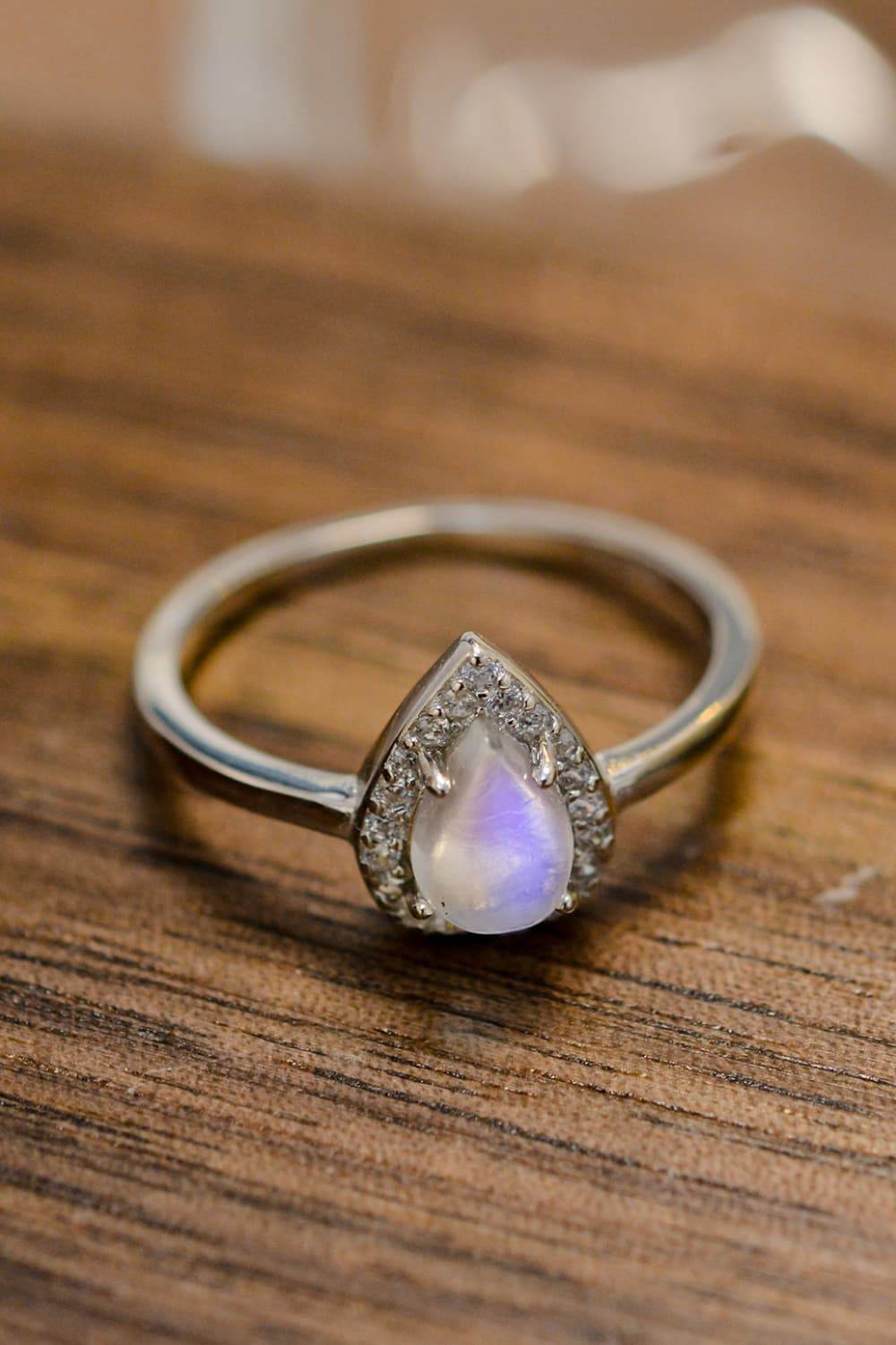 Moonstone Teardrop 925 Sterling Silver Halo Ring - luxurift