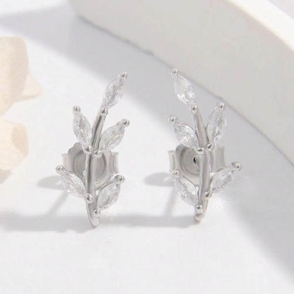 925 Sterling Silver Zircon Leaf Shape Earrings - luxurift
