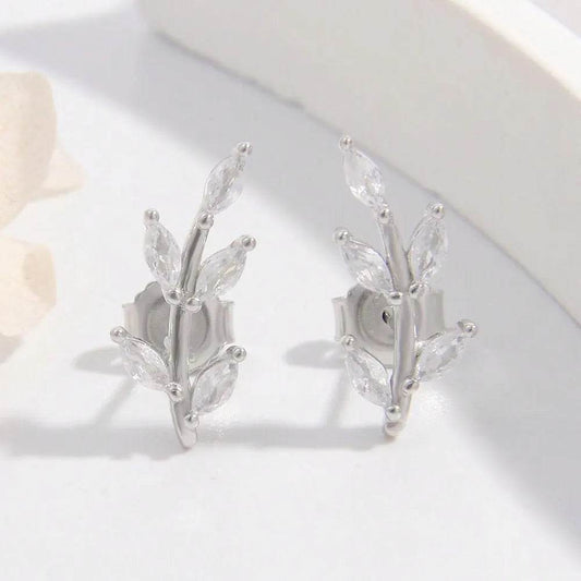 925 Sterling Silver Zircon Leaf Shape Earrings - luxurift