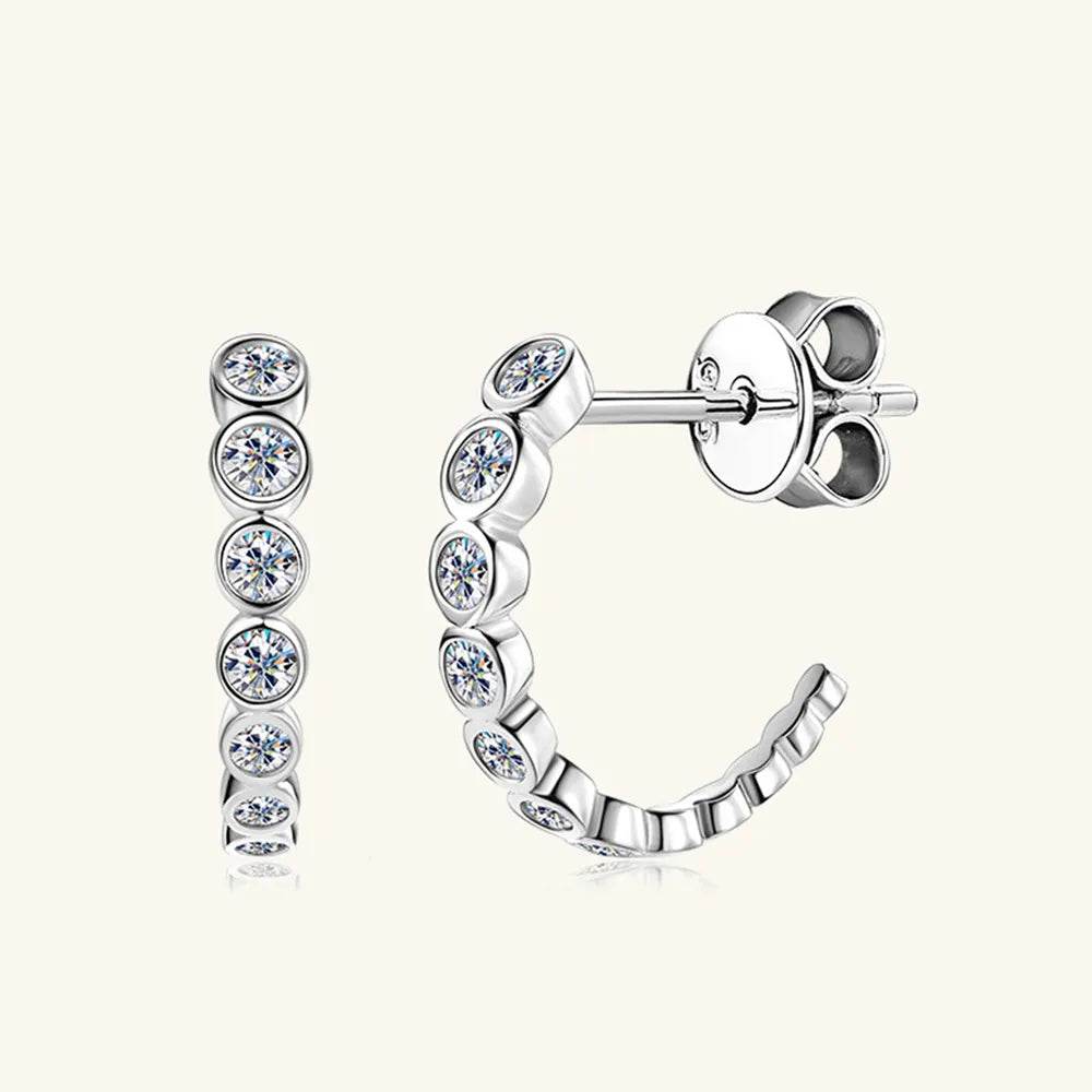 Inlaid Moissanite 925 Sterling Silver C-Hoop Earrings - luxurift