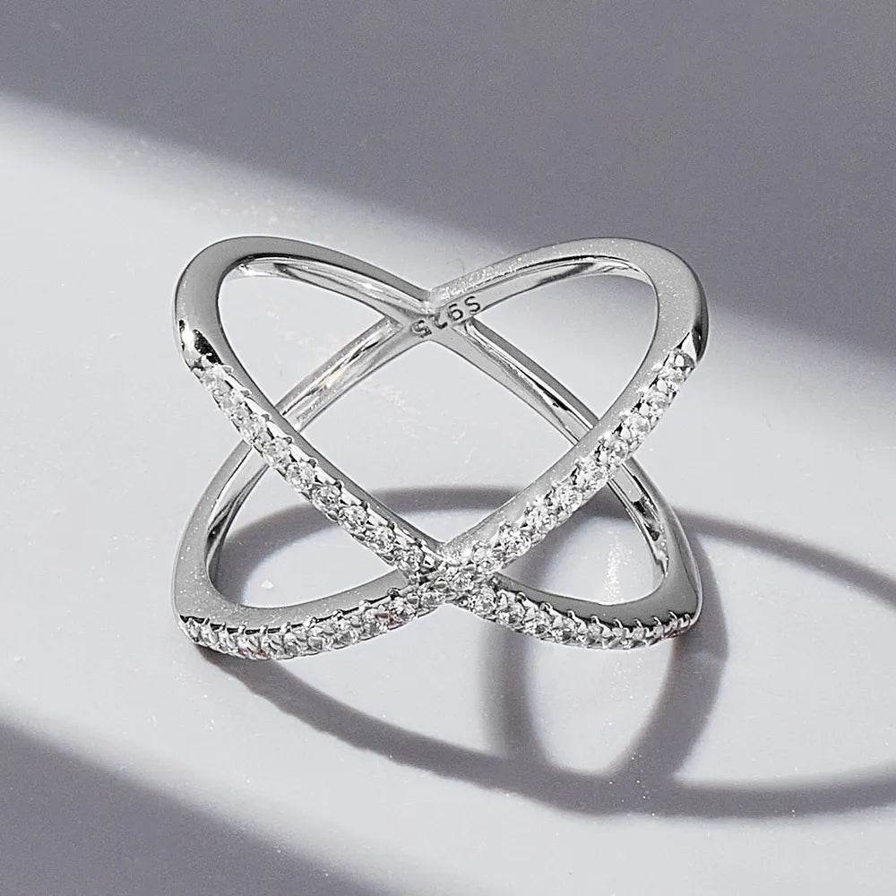 X Shape Inlaid Zircon 925 Sterling Silver Ring - luxurift