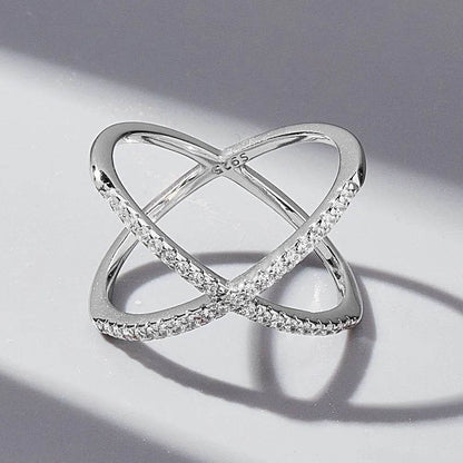 X Shape Inlaid Zircon 925 Sterling Silver Ring - luxurift