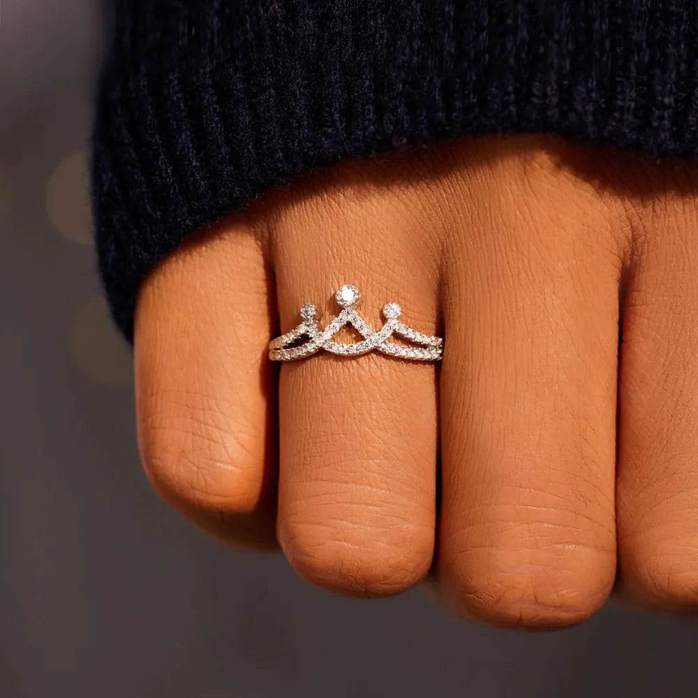 Crown Shape Inlaid Zircon 925 Sterling Silver Ring - luxurift