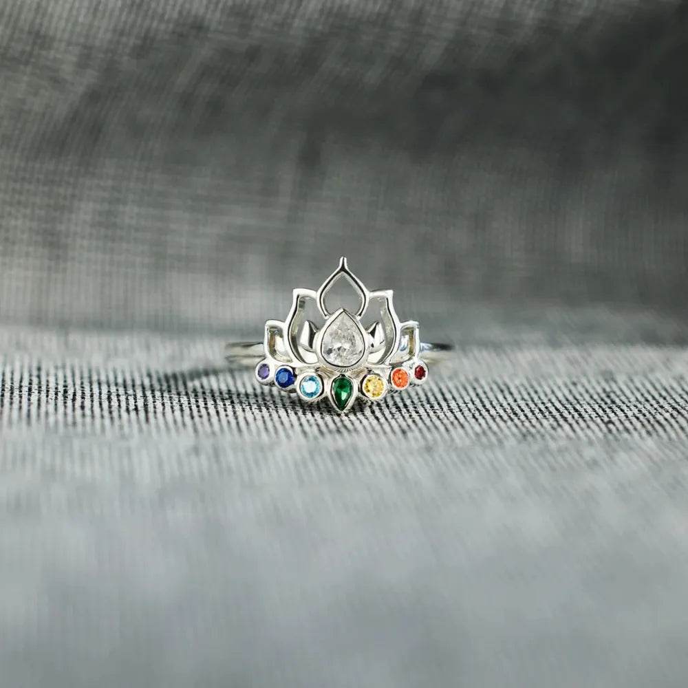 925 Sterling Silver Inlaid Zircon Lotus Shape Ring - luxurift