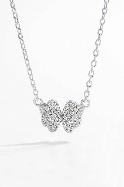 925 Sterling Silver Zircon Butterfly Pendant Necklace - luxurift