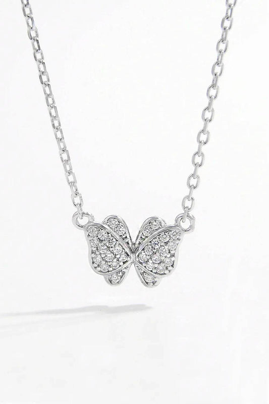 925 Sterling Silver Zircon Butterfly Pendant Necklace - luxurift