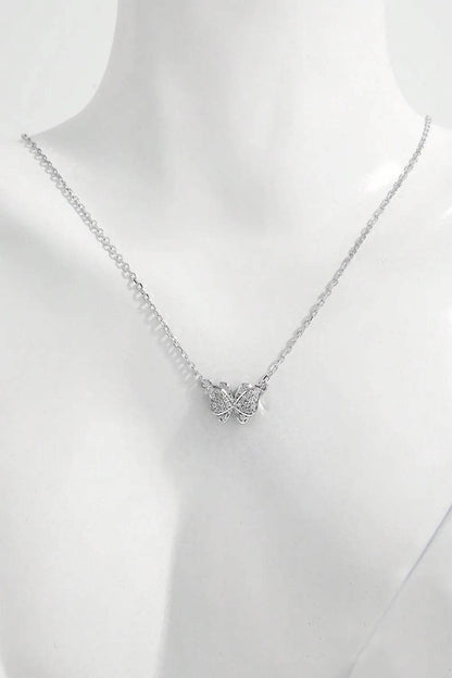 925 Sterling Silver Zircon Butterfly Pendant Necklace - luxurift