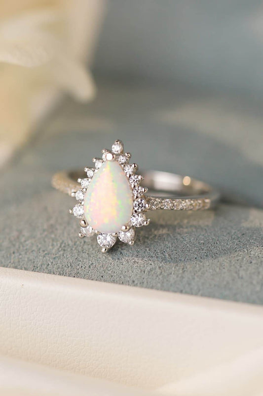 Platinum-Plated Opal Pear Shape Ring - luxurift