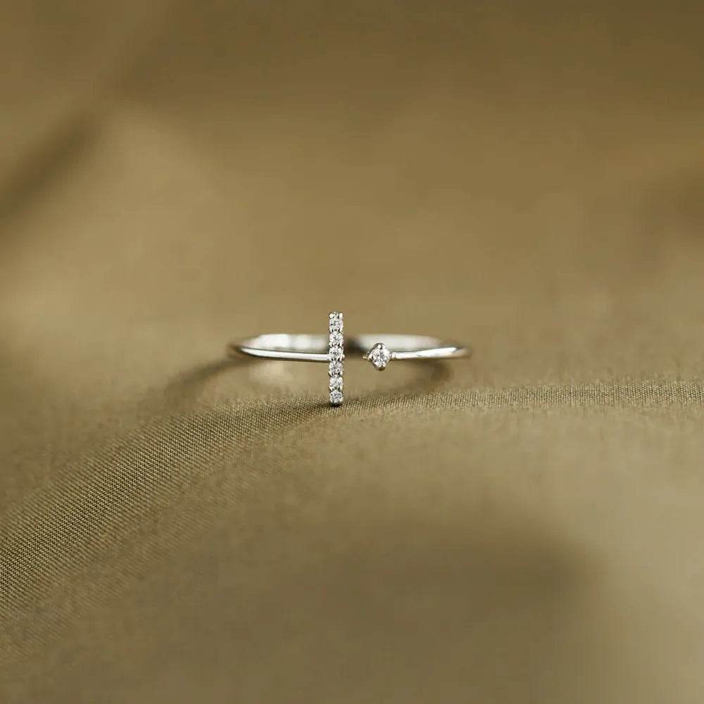 T Shape Inlaid Zircon 925 Sterling Silver Open Ring - luxurift