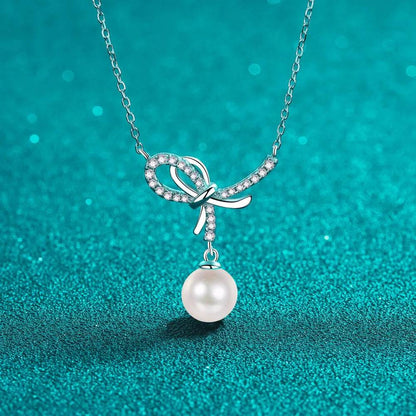 Natural Pearl Pendant Moissanite 925 Sterling Silver Necklace - luxurift