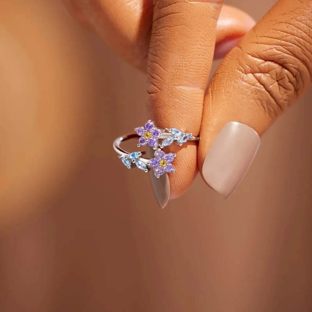 Flower Shape Inlaid Zircon 925 Sterling Silver Ring - luxurift