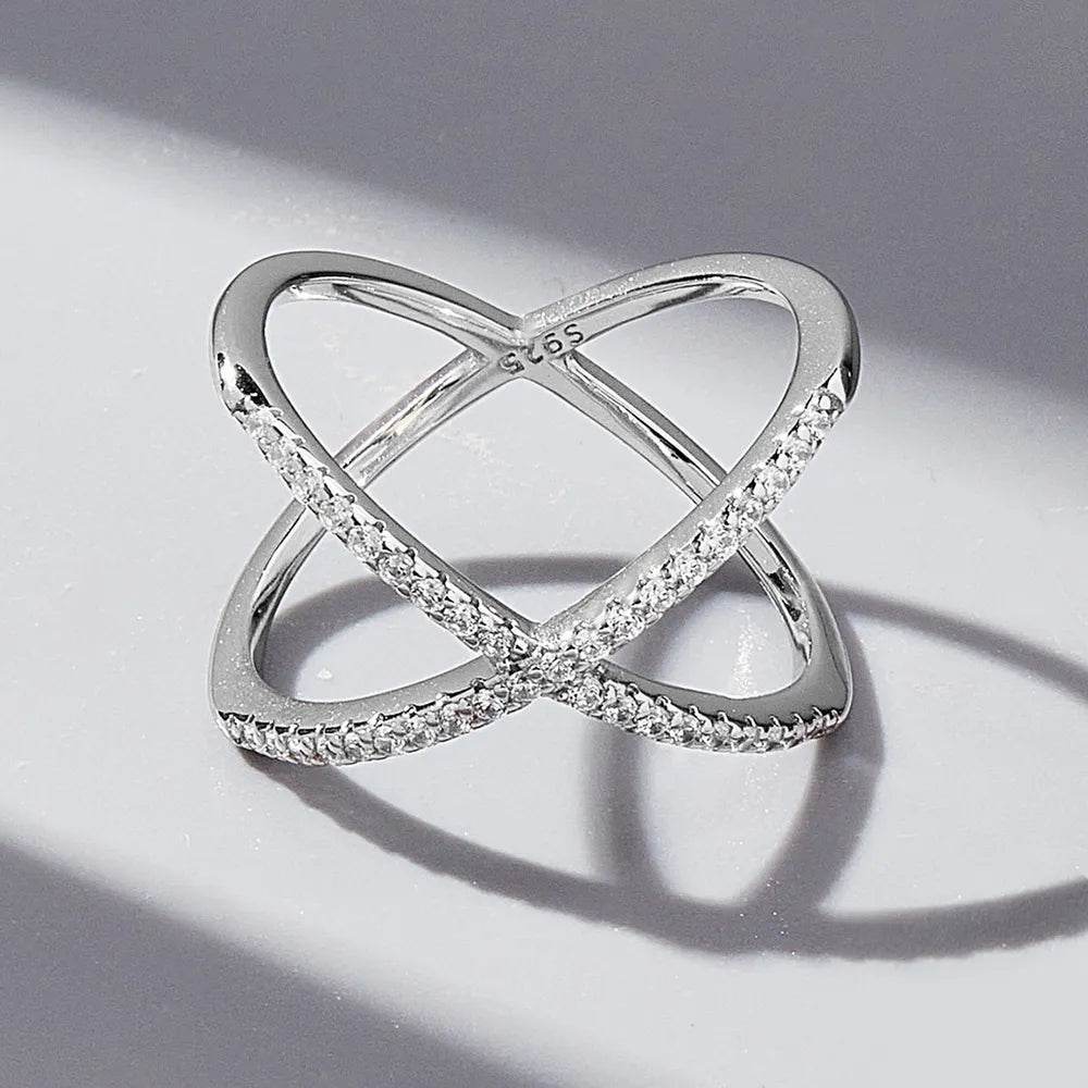 X Shape Inlaid Zircon 925 Sterling Silver Ring - luxurift
