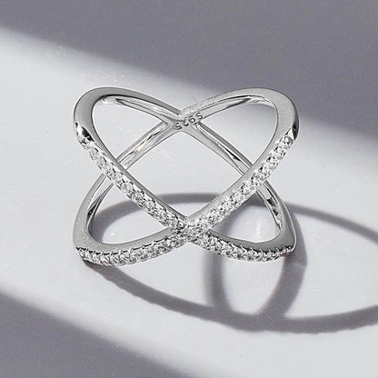 X Shape Inlaid Zircon 925 Sterling Silver Ring - luxurift