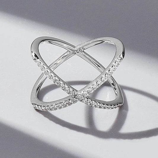 X Shape Inlaid Zircon 925 Sterling Silver Ring - luxurift