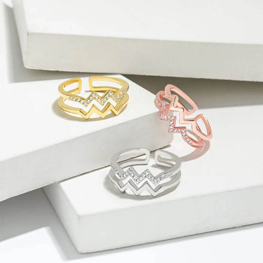 Wave Shape Inlaid Zircon Open Ring - luxurift