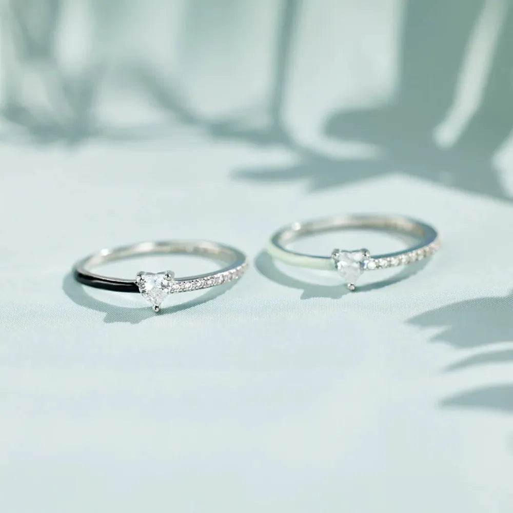 Heart Shape Inlaid Zircon Enamel Ring - luxurift