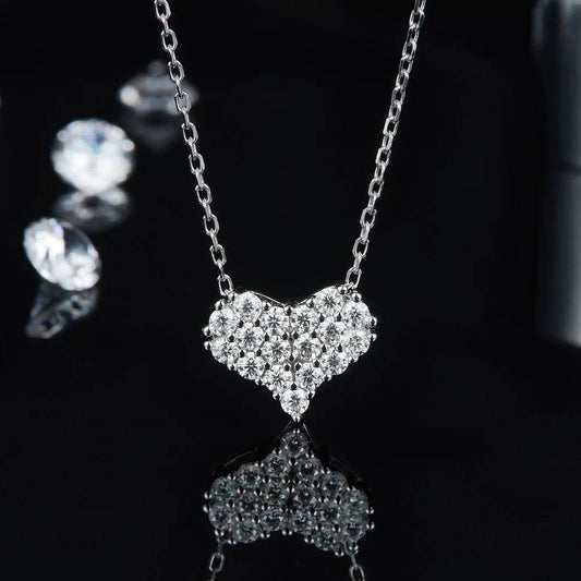 Moissanite 925 Sterling Silver Heart Necklace - luxurift