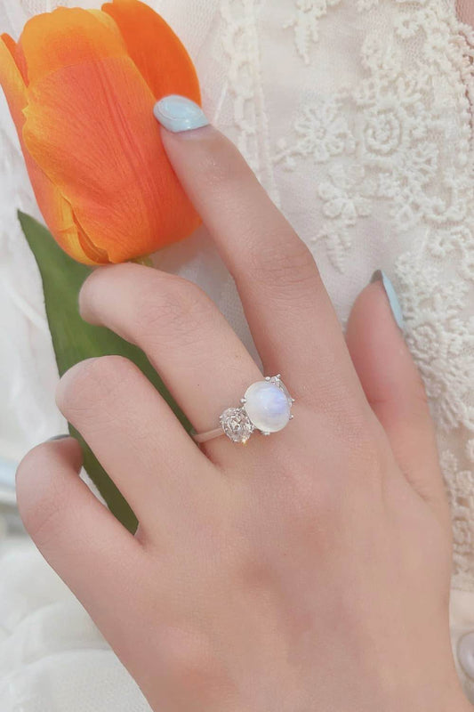 High Quality Natural Moonstone 925 Sterling Silver Three Stone Ring - luxurift