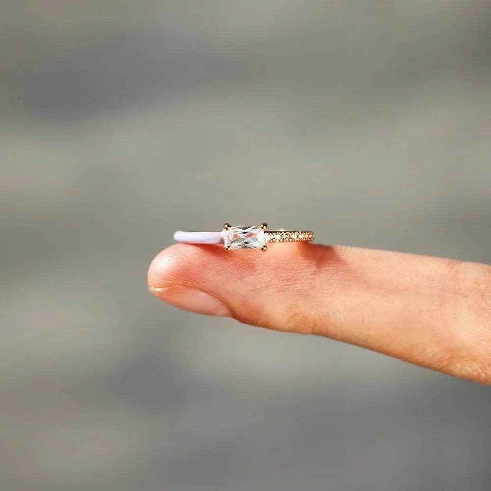 Heart Shape Inlaid Zircon Enamel Ring - luxurift