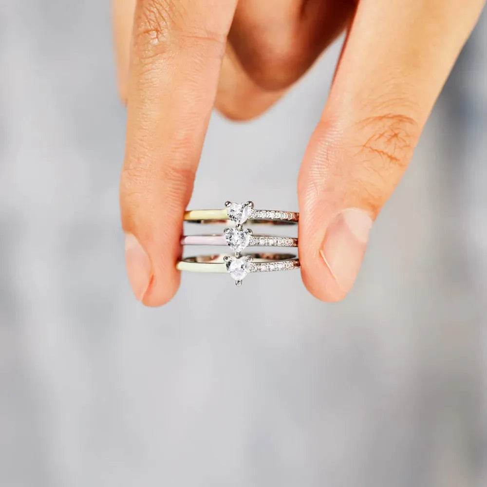Heart Shape Inlaid Zircon Enamel Ring - luxurift