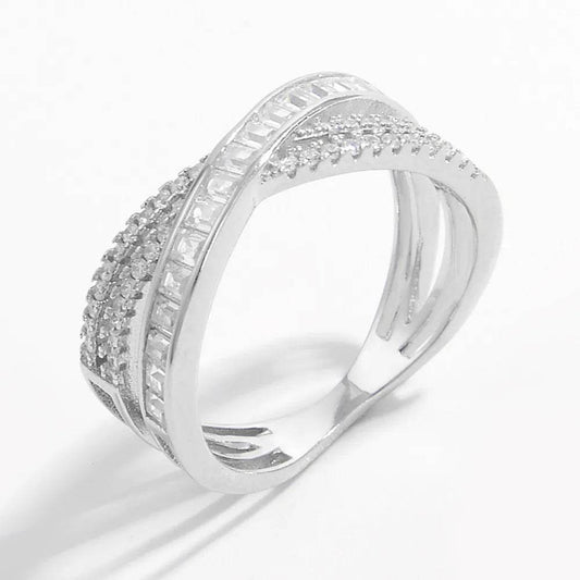 X Shape Inlaid Zircon 925 Sterling Silver Ring - luxurift