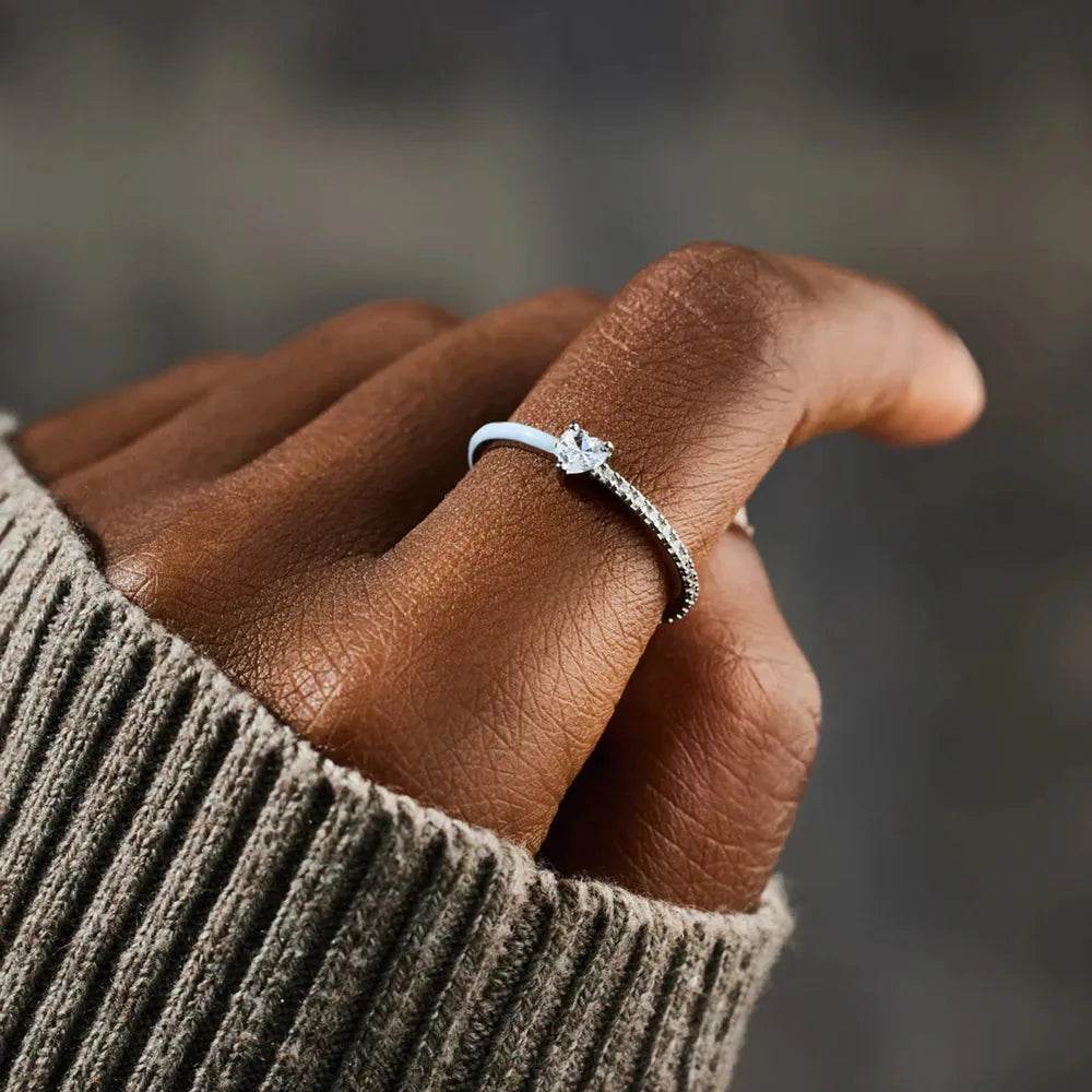Heart Shape Inlaid Zircon Enamel Ring - luxurift