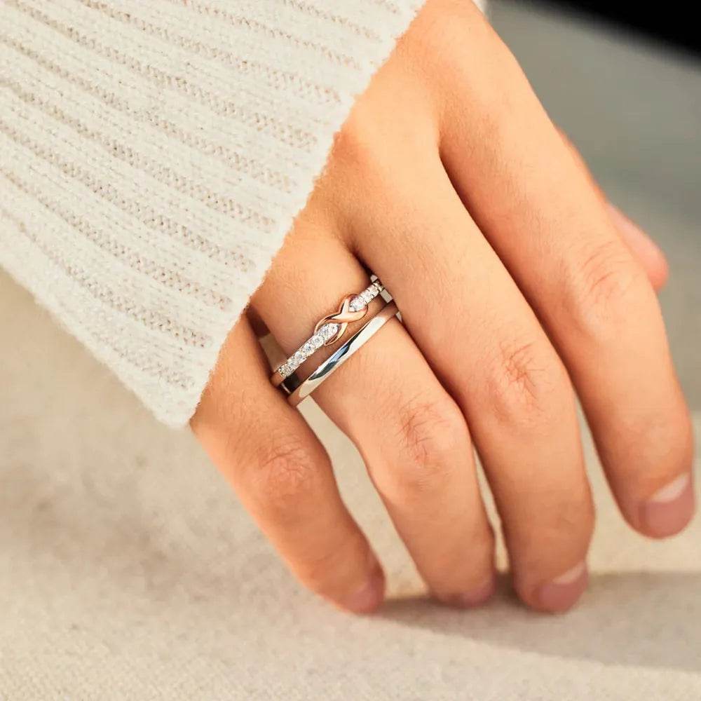 Double-Layered Zircon 925 Sterling Silver Ring - luxurift