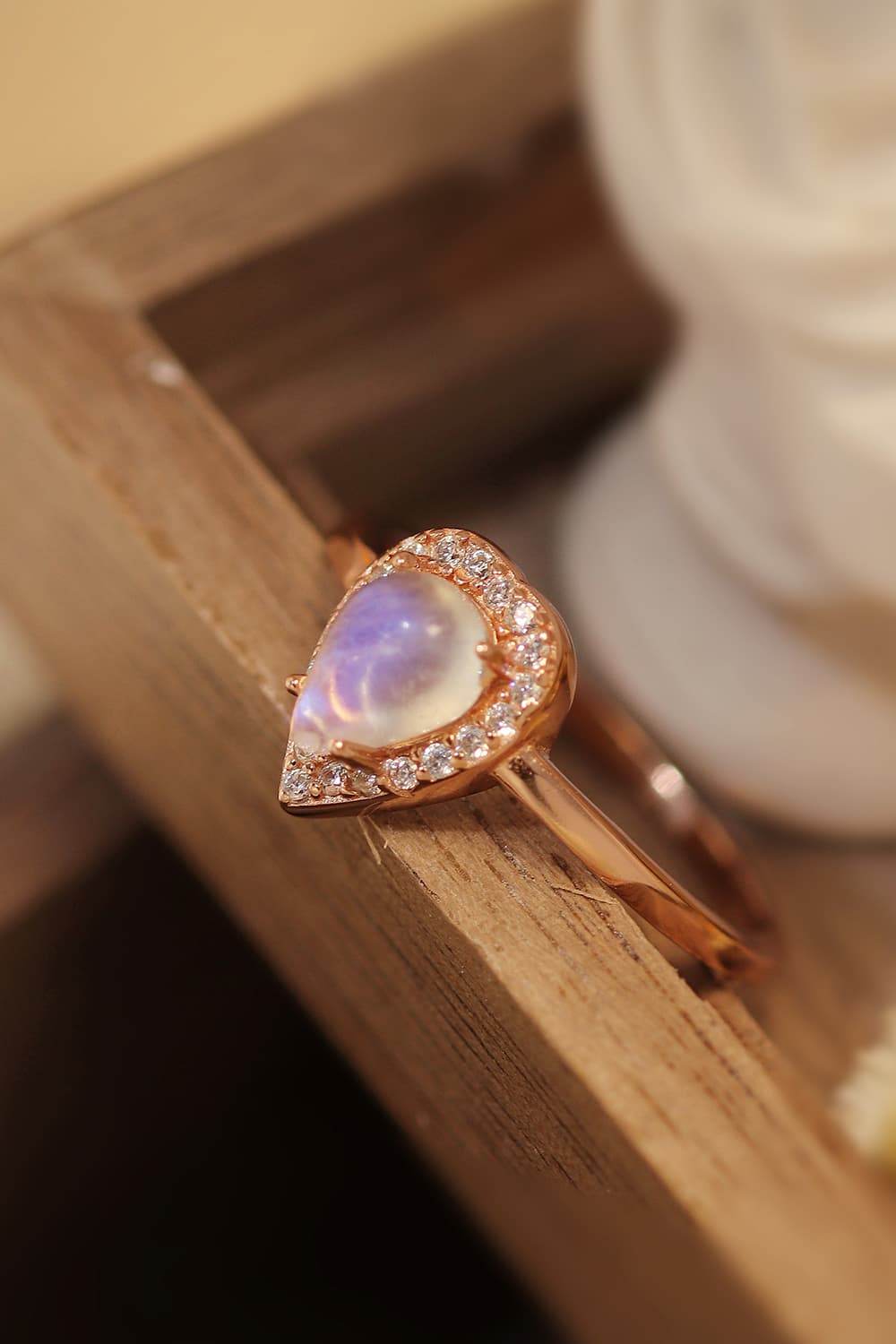 Moonstone Teardrop 925 Sterling Silver Halo Ring - luxurift