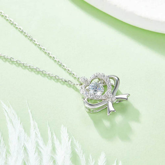 Moissanite 925 Sterling Silver Bow & Heart Necklace - luxurift