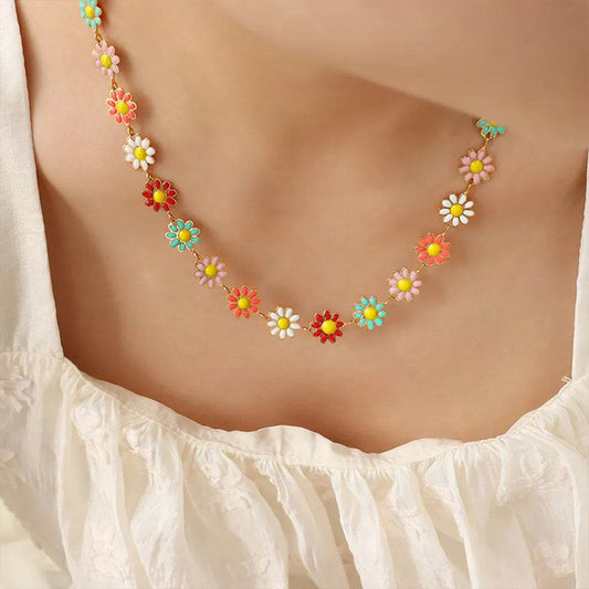 Titanium Steel Oil Drip Flower Necklace - luxurift