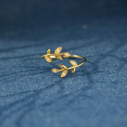 925 Sterling Silver Zircon Leaf Shape Ring - luxurift